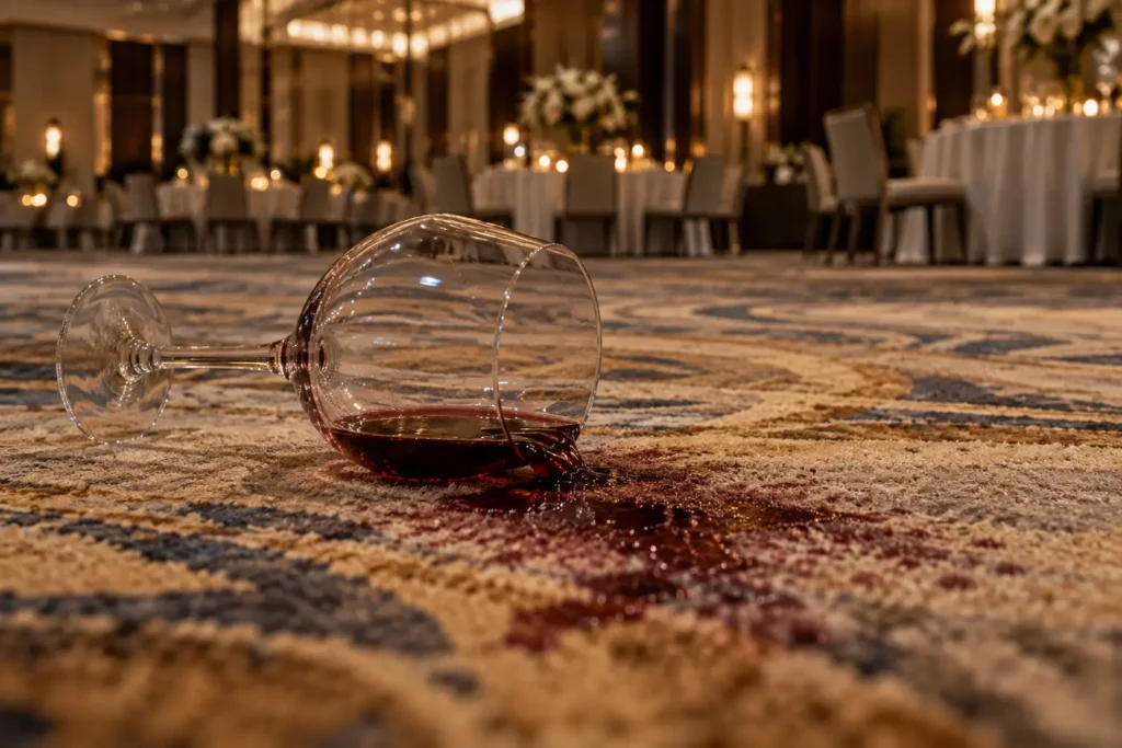 Derrames en salones alfombrados de hotel en Cancún